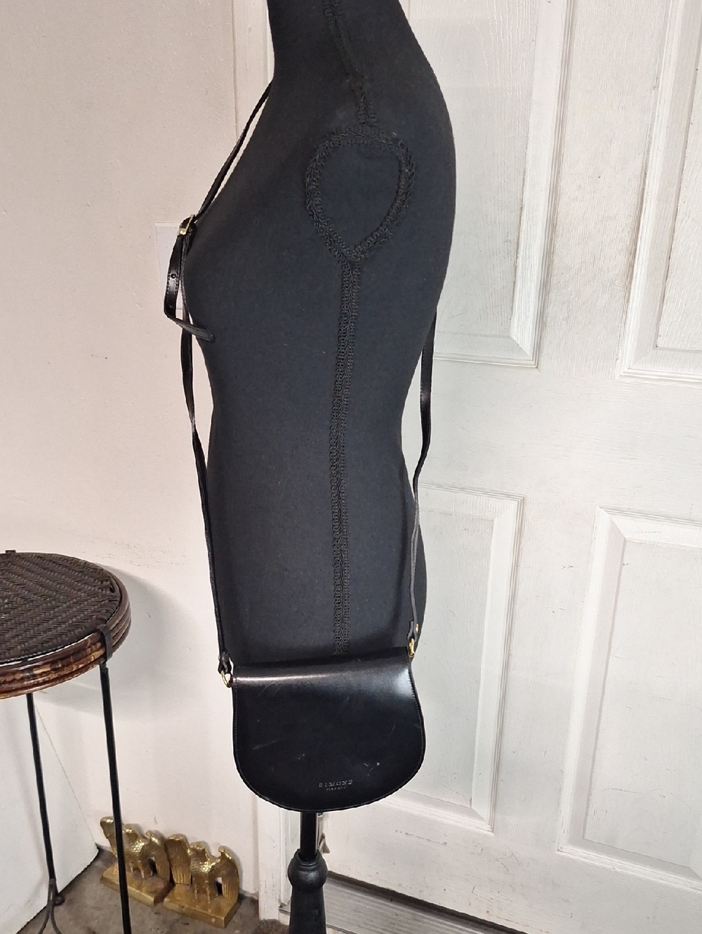 Simone Firenze Vintage Black Leather Italian Crossbody Bag